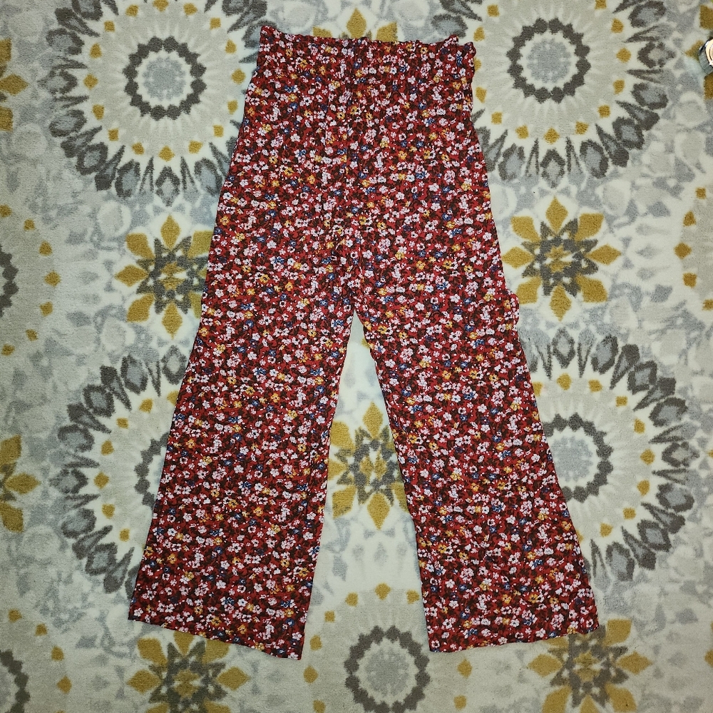 Floral belted highrise wide leg pants